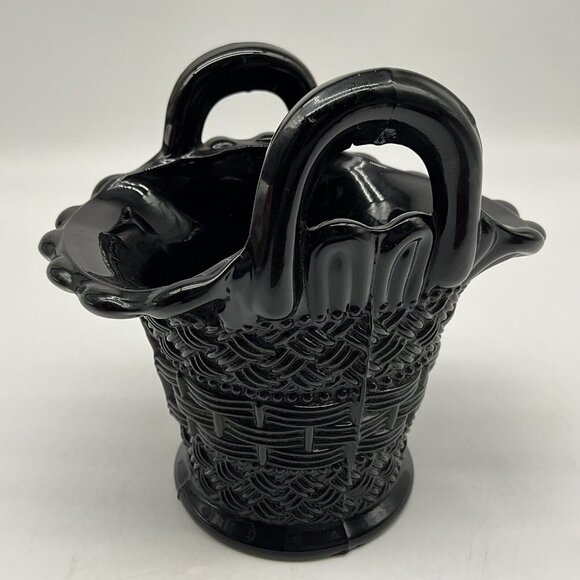 Dugan Diamond Black Amethyst Glass Basket with Double Handles MCM Collectible - Picture 6 of 15